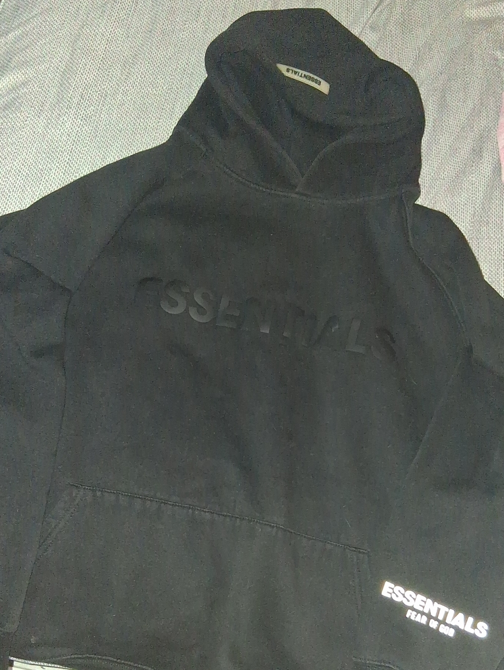 Essentials Black Raised-Logo Pullover Hoodie